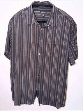 Van Heusen Men’s Short Sleeve Button-Down Shirt - Black and Gray Stripes